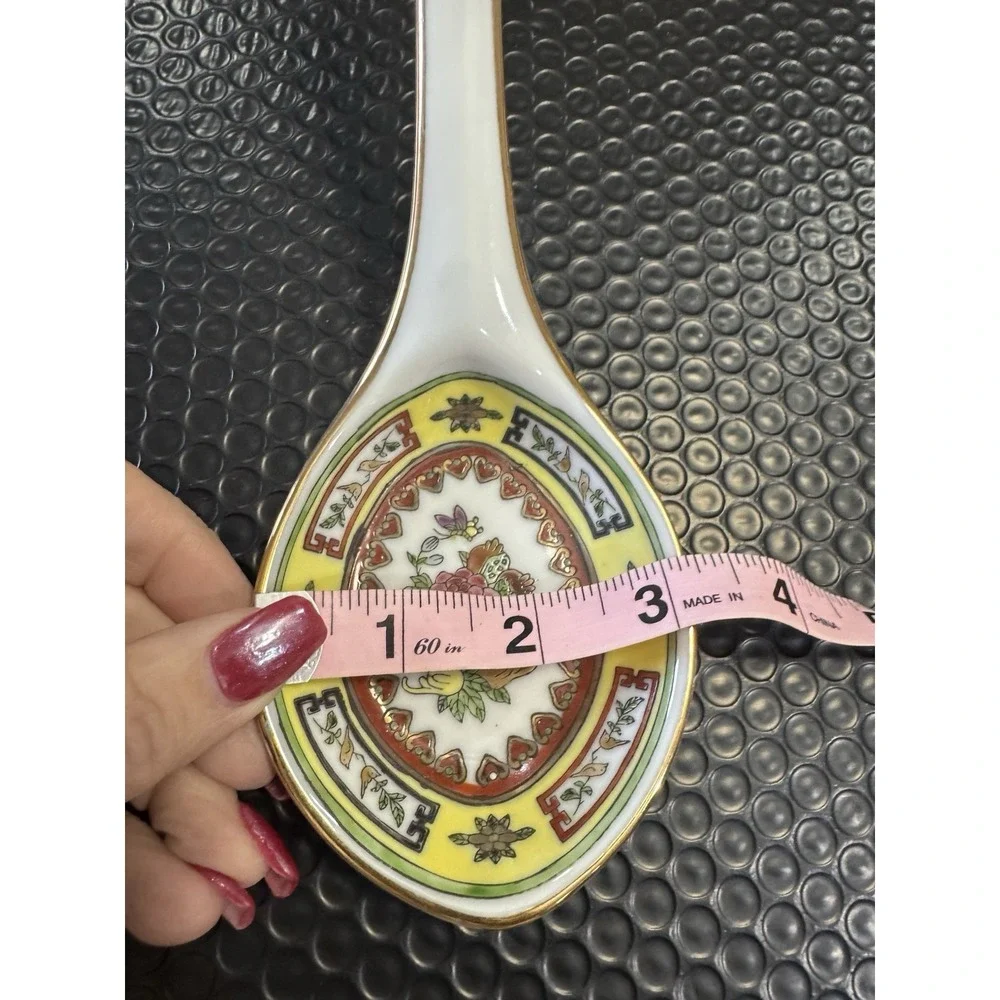 Chinese Porcelain Spoon‎ Rest Famille Rose Style Floral Design Gold Trim 10